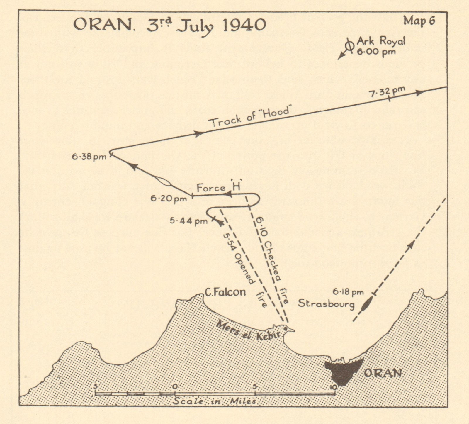 Oran 3 July 1940 French fleet Mers-el-Kébir. Operation Catapult. Sketch map 1954
